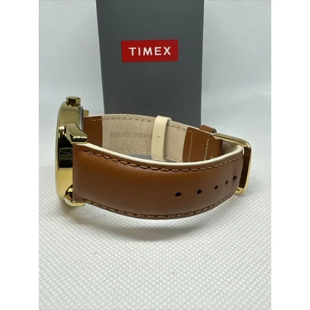 Timex CR2016 Men's Brown Leather Strap Analog Beige Dial Quartz Watch YAY39